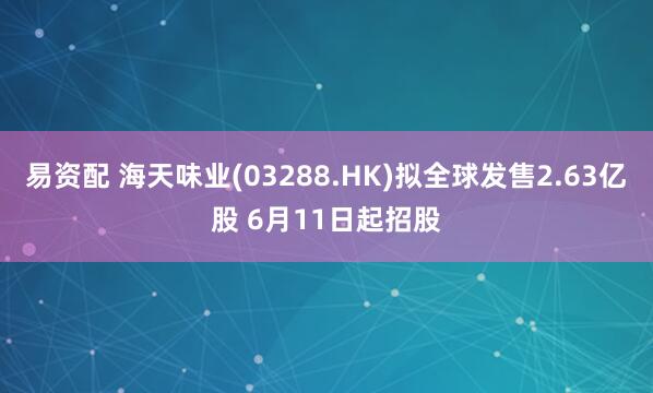 易资配 海天味业(03288.HK)拟全球发售2.63亿股 6月11日起招股