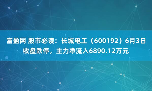 富盈网 股市必读：长城电工（600192）6月3日收盘跌停，主力净流入6890.12万元